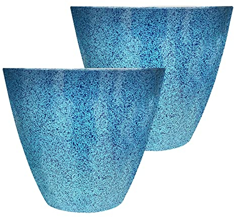 SG Traders Plastic Plant Pots Flower Pot with Drainage Holes, Garden Planters for Outdoor, Plant Containers for Home, Stylish Glossy Design Garden Flowers Pot, Set of 2, 30cm Outdoor Flower Pots