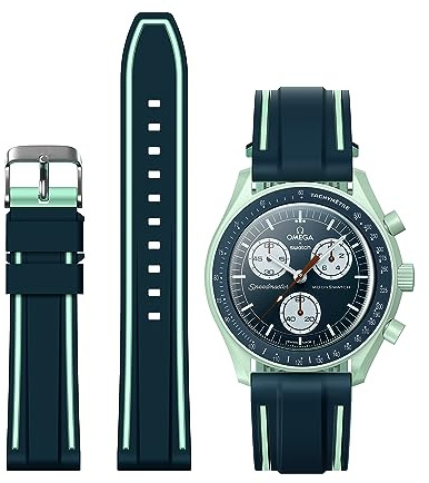 Correa para Omega x Swatch MoonSwatch/Reloj Rolex/Reloj SEIKO 20mm, Correa de silicona de repuesto para reloj Omega X Swatch Moonswatch Speedmaster de liberación rápida (Verde)