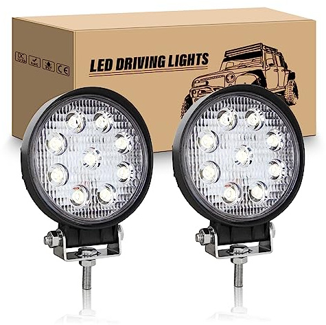 RIGIDON 2 x Led Scheinwerfer Rund, 4 Zoll 10 cm 27W Flood Offroad Lights | 12V 24V 6000K Weiß Zusatzscheinwerfer Wasserdicht für Auto Offroad Traktor SUV ATV KFZ LKW 4x4 Fahrzeuge Rückfahrscheinwerfer