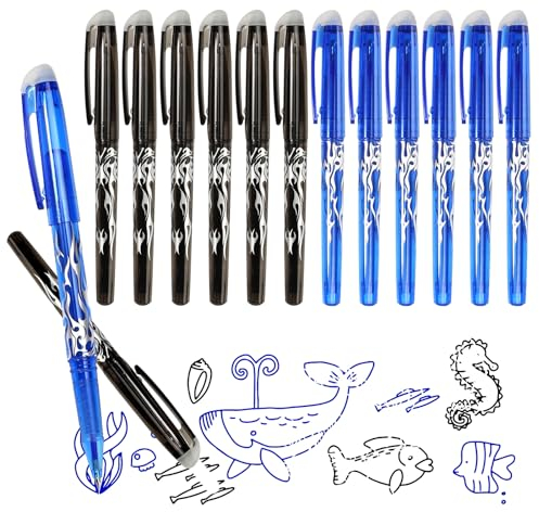 DUTIFUL 12 Stück Radierbarer Kugelschreiber Tintenroller Radierbar 0.5mm Gelschreiber Radierbar Friction Stifte Radierbare Stifte Set Radiergummi Stift für Schulsachen Bürobedarf