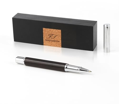 Facile Scriptum | Hochwertiger Premium Tintenroller aus Metall und Holz mit schöner Geschenkbox | Modell Ambitio Schwarz | Perfekt zum Schreiben und Verschenken | Schwarzes Sandelholz