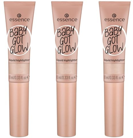 essence BABY GOT GLOW liquid highlighter, Nr. 10, Gold, definierend, Expressergebnis, Einfach zu entfernen, glänzend, vegan, ölfrei, ohne Parabene, ohne Mikroplastikpartikel, 3er Pack (3x10ml)