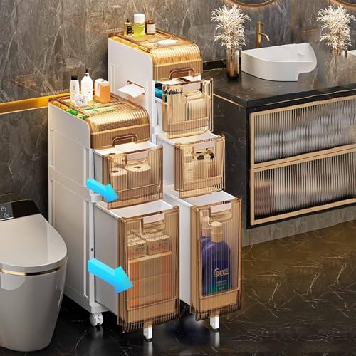 HotcoS Weiße wasserdichte Badezimmer-Bodenschränke, freistehender Aufbewahrungsschrank mit Schubladen, schmaler WC-Regal-Organizer, geeignet für Wohnzimmer, Flur, Schlafzimmer
