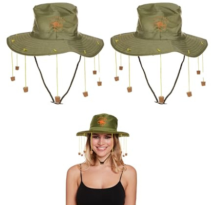 Lizzy 2pcs Australian Cork Hat Outback Style Wide Brim Hat with Hanging Corks Fancy Dress Costume Accessory for Themed Parties Festivals Beach Events Novelty Explorer Hat