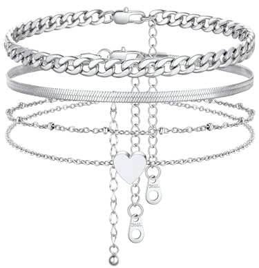 FindChic 3PCS Bracelets de Cheville Femme Chaîne Cheville Chaîne Cheville Ronde Argent Acier Inoxydable Longueur 22cm+5cm Bijoux Bracelet de Pied