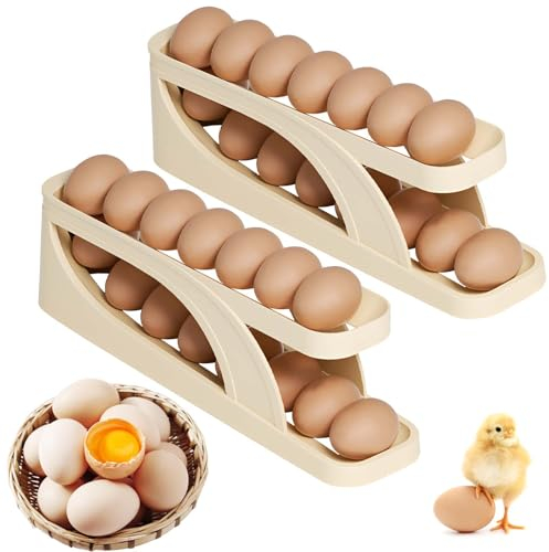 Egg Storage for Fridge, Doppelset Eierhalter, 2 Layers Automatic Rolling Egg Container, Eier Organizer Kühlschrank, Space-Saving Rolling Egg Dispenser for Fridge Storage