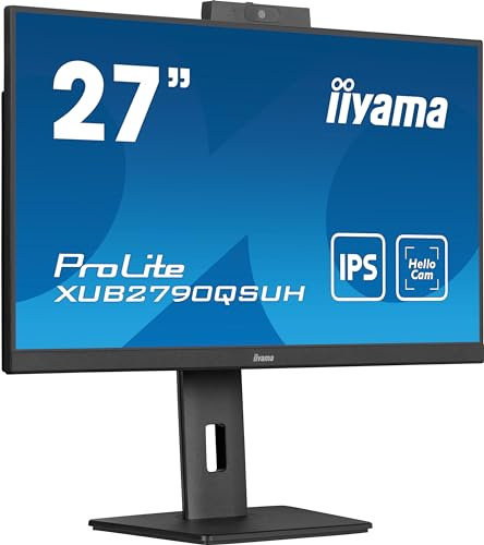 iiyama XUB2790QSUH-B1 27 Panel IPS, 2560x1440, 100hz, Windows Hello Webcam 1080P Auto Focus, 15cm Regulable en altura, Pivotante, 4ms, 250cd/m², Altavoces, HDMI, DisplayPort, USB-C (65W PD)