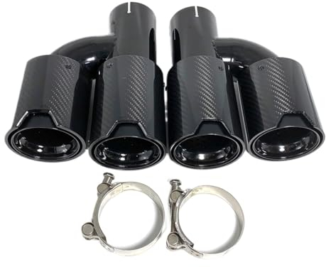 Auspuffblende 1 paar H Doppel Glänzend Schwarz Auspuffrohr Schalldämpfer Rohr Carbon Faser Auspuff Spitze Auspuff Endrohr(Color:60mm in-80mm out)