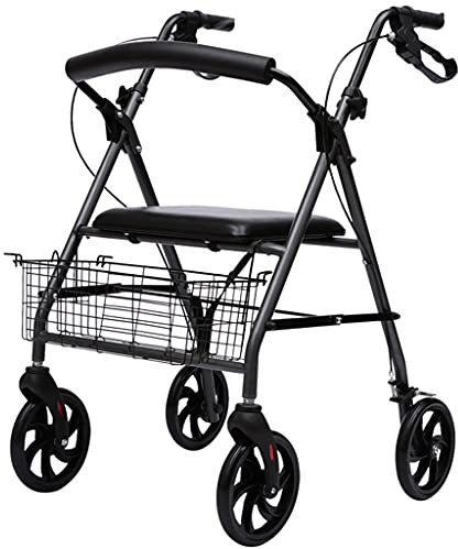 Rollator, zusammenklappbar, Gehwagen, Rollatoren, 4-Rad-Gehhilfe, Gehhilfe für Senioren und Senioren, zusammenklappbar und höhenverstellbar, mit Korb und gepolstertem Sitz, Bremse und Feststellfu