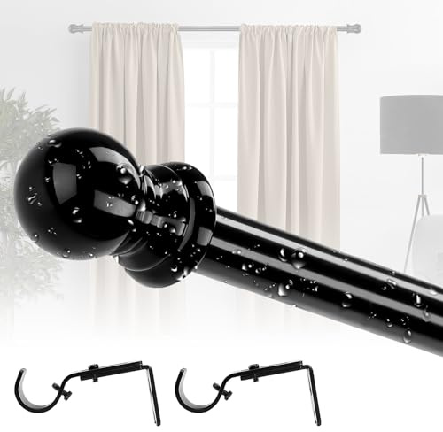 Schwarze Gardinenstangen für Fenster 76–221 cm – 2,54 cm Starke Vorhangstangen mit Verstellbaren Halterungen, Robuste Gardinenstangen aus Edelstahl für Küche, Schlafzimmer, Terrassentür
