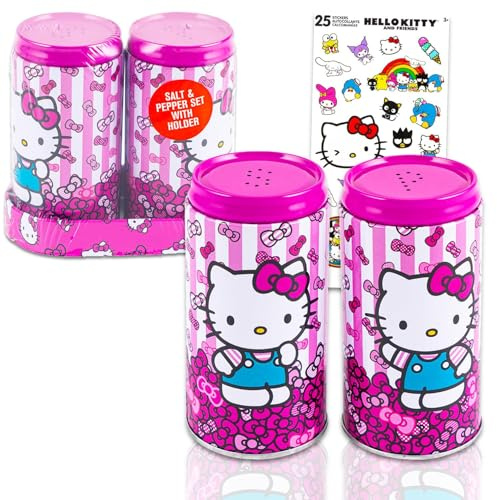 Hello Kitty Juego de accesorios de cocina – Paquete de decoración de cocina con salero y pimentero más calcomanías | Juego de cocteleras de especias Hello Kitty