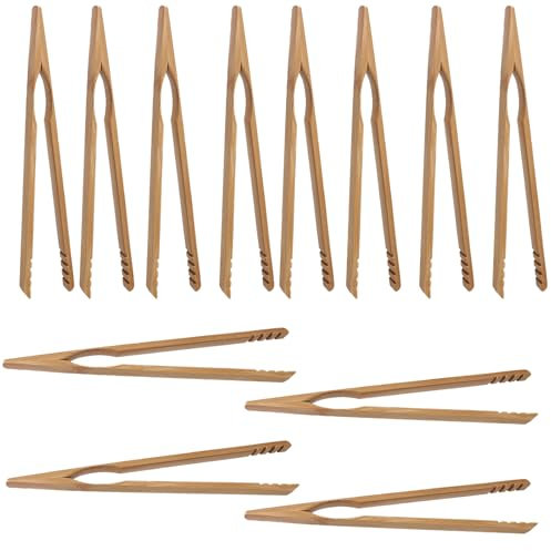 NIYATA 12 Pinces Grille Pain 17.8cm, Pince en Bois pour Grille Pain,Pince en bois de Cuisson,Pinces en Bambou,Idéale pour Grille Pain,Pain,Fruits,Cornichons