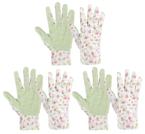PATIKIL Floral Gardening Gloves for Women, 3 Pair Non-Slip Grip Garden Glove Women Working Yard Gloves for Yard Cleaning, Gardening, Weeding, Planting, Pink