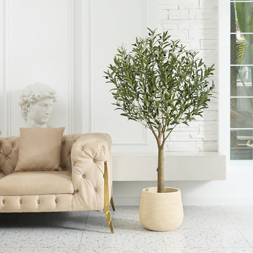 VeriNatural Artificial Olive Tree 150cm Large Tall Fake Plant - Faux Tree with 58 Fruits & 1283 Leaves for Home Office Indoor Outdoor Decor - Decorative Plastic Plants for Living Room Bedroom, VN157