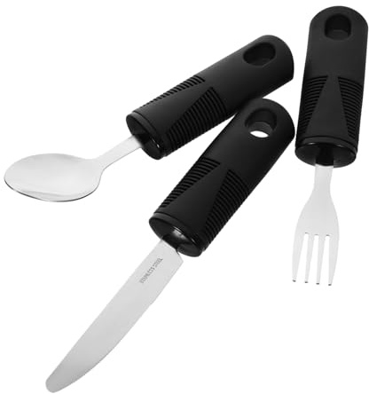 Alipis 1juego Utensilios Adaptativos Para Mayores Cubiertos Antideslizantes De Inoxidable Mango Ergonómico Kit De Tenedor Cuchara y Cuchillo Para Comidas Casa o Viaje