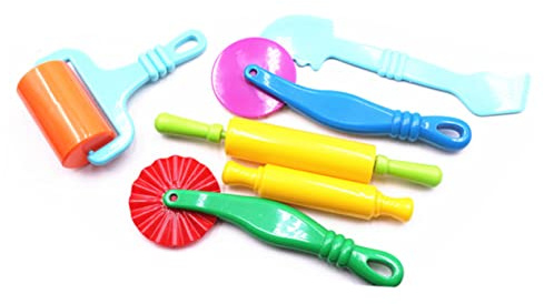 Toyvian 7pcs DIY Plastic Handheld Roller Clay Rolling Pin Molds for Boys and Girls Clay Rolling Tool Random Color