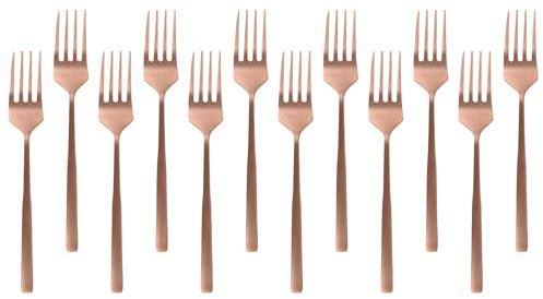Argon Tischware Kuchengabeln aus Edelstahl - 15cm - Kupfer - 12x Essen Gabeln Hochglanzpoliert Metall Gabel 12-Stück Tisch Gabel Besteckset