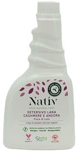 Eco Lab Nativ Detersivo Lana Cashmere e Angora 100% Naturale. Flacone da 500 ml. Elimina con efficacia i cattivi odori, utilizzabile anche a freddo.