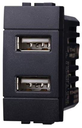 IXTRIMA Modulo Presa Caricatore doppio USB 5V 2.1A - 2 Porte USB-A Colore nero Compatibile Con Bticino Living Light/INTERNATIONAL 1PZ