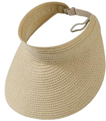 TAGVO Sombrero de Paja Mujer, Plegable Sombrero de Sol Sombrero de Cola de Caballo Ajustable, Enrollable Gorra de Visera de ala Ancha Protección UV, Outdoor Sombrero Playa Verano para Turismo Golf