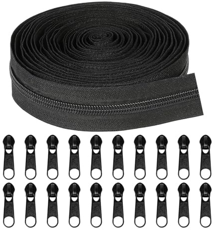 Xmart Fermeture Eclair au Metre avec 20 Zips Fermeture à Glissière Sans Fin #5 Nylon Fermeture Éclair Noir 10 Mètre pour Vêtements Vestes Couture Artisanat Sac Pochette de Maison