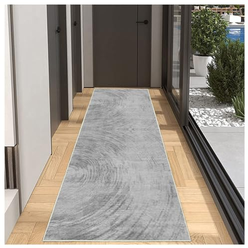 BORKOY Teppich Läufer Flur Küche rutschfest Waschbar Einfarbig Muster 40x80cm Grau Küchenläufer Flurläufer Lang Korridor Teppichläufer Küchenteppich Für Wohnzimmer Schlafzimmer Esszimmer Anpassbar