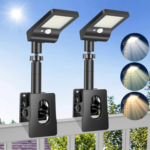 VOPHICHO Solarlampen für Außen, 2 Stück Clip-on Solarleuchten mit Bewegungsmelder, 60 LEDs & 3 Farbtemperaturen & Fernbedienung, Wasserdicht Solar Lampe Beleuchtung für Garten Zaun Dachrinnen