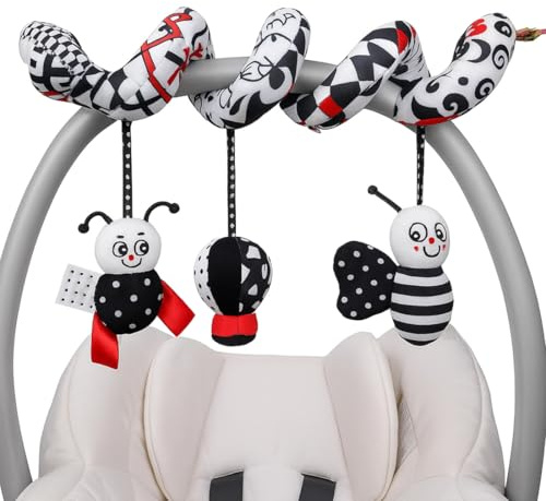 JYNVO Spirale d'Activité Poussette Bébé - Girafe Noir & Blanc, À Suspendre pour Poussette, Siège Auto, Lit - Stimule le Développement - Cadeau Naissance Garçon et Fille
