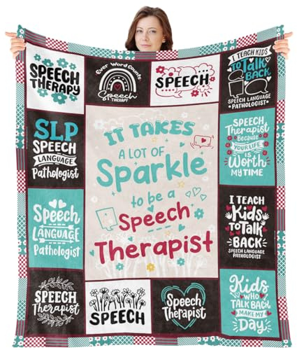 Wxiben Speech Therapist Blanket Gift - SLP Gifts for Language Pathologist, Christmas Birthday Speech Therapy Appreciation Gift for Men Women, SLP Flower Rainbow Throw Blanket 59X 51