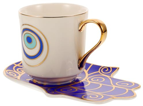 Artibetter Tazza da Caffè in Ceramica con Piattino Motivo Occhio Diabolico Porcellana Tazza da Tè Decorativa con Impugnatura Confortevole e Superficie Liscia per Uso Quotidiano e Momentidi