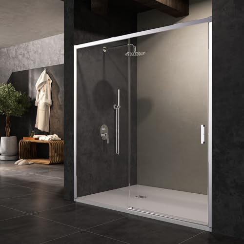 IMEX - Mampara Ducha Frontal 1 Fija + 1 Corredera 160cm Cromada | Mampara de Cristal Reversible con Ancho Adaptable 156 a 161 cm | Perfilería de Aluminio con 195cm de Altura y Cristal Templado Antical
