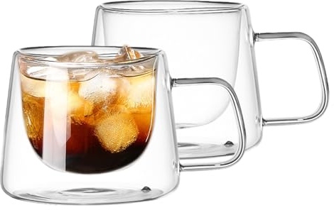 Bqkroa 200 ml latte macchiato-glas: Högkvalitativa dubbelväggiga termoglas, transparent borosilikatglas kaffeglas, set om 2 stycken, för kaffe, te och mjölkdrycker