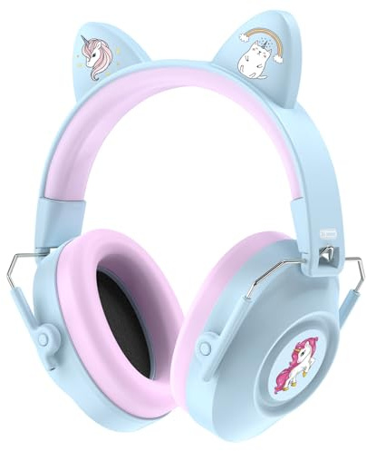 Dr.meter Ear Defenders for Kids, 32dB SNR Super Cute Ear Protection Ear Muffs for Autism Sensory, Hearing Protection Earmuff for Monster Jam Concert Firework with Stickers For DIY Light Blue+Purple