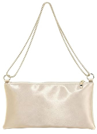 Elegante Damen Satin Abendhandtasche Clutch Geldbörse für Hochzeit, Party, Gala, Ball – Festliche Schultertasche & Crossbody Bag, Perfekt für Brautjungfer & Abendmode, Champagner