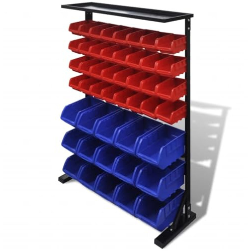 RCODSSK Unità portaoggetti con 47 scatole da officina e supporto come organizer per officina e garage con pratico ripiano