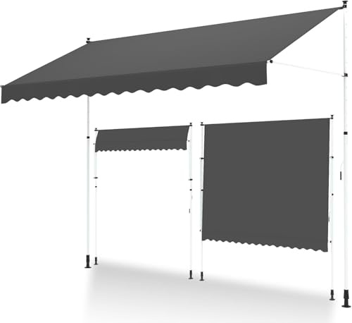 YODOLLA Store Balcon 300 cm, Store sans Perçage à Pince, avec Manivelle, Pare-Soleil Réglable en Hauteur, Étanche (Gris Foncé)