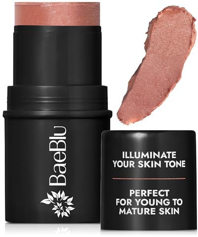 BaeBlu - Organic Blush Tube, Sangria - 100% Natural Vegan Cream Blush Sticks, Multi-Use Bronzer, & Highlighter for Lips, Cheeks & Eyes, Buildable Shimmer, Gluten-Free, Paraben-Free, Made in USA