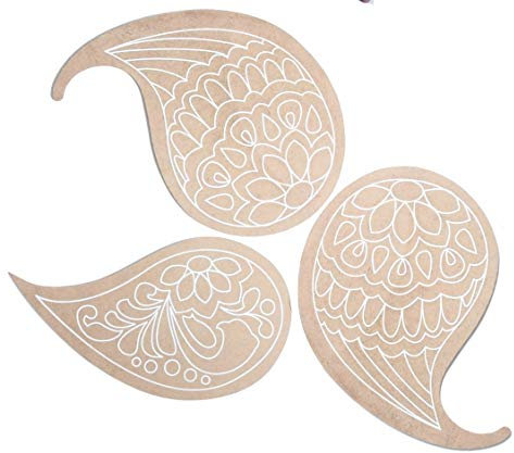 IVEI Lot de 3 feuilles de bois à faire soi-même – Découpes de plaques en MDF motif cachemire Rangoli – Découpes unies pour peinture, travaux manuels, découpage, œuvre d'art en résine et décoration
