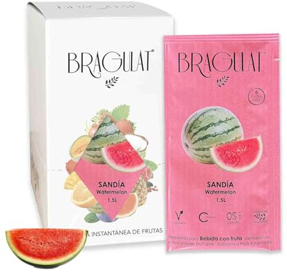 Bragulat Zumo Bebidas y Refrescos Instantáneas en Polvo Concentrado de Frutas, Sandía - 15 Sobres
