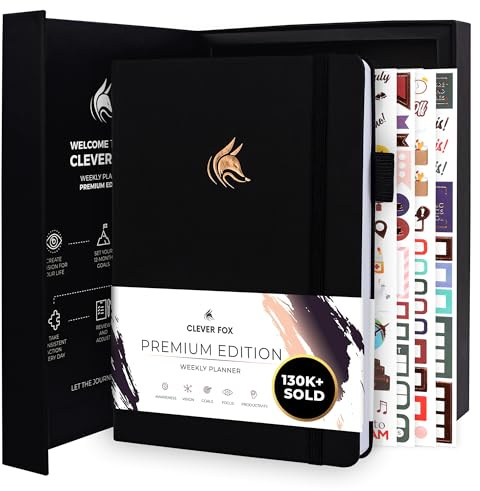 Clever Fox Planer Premium Edition - Luxuriöser Wochen & Monatsplaner zur Produktivitätssteigerung und zum Erreichen Ihrer Ziele - Organizer - Undatiert, Start jederzeit möglich, A5 - Schwarz