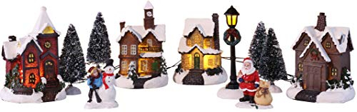 Bambelaa! - ciudad navideña, 11 piezas pueblo de Navidad, escena navideña, 5 luces LED, luz blanca cálida, interior