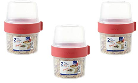 Lock & Lock Two-Way Müsli-to-go-Becher aus Kunststoff – 3er Vorratsdosen Set – Kleine Lunchbox mit Schraubdeckel und Zwei Behältern – 360 ml & 310 ml
