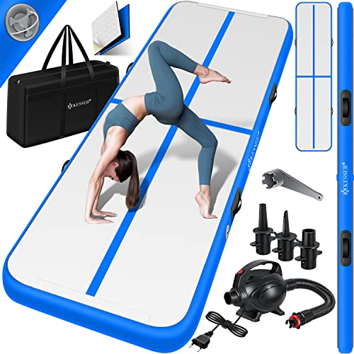 KESSER® Turnmatte Aufblasbar Airtrack Fitness-Matte Gymnastikmatte | inkl. Tragetasche & elektr. Luftpumpe | Yogamatte, Tumbling Matten, Trainingsmatte (Blau, 400 x 100 x 10 cm)