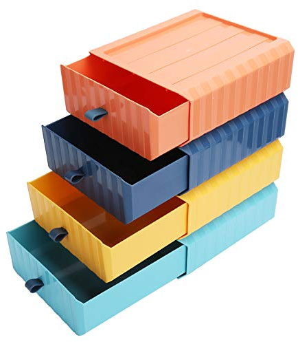 Tissting Scatole Organizer per Cassetto, Design Innovativo a Scanalatura Multistrato in Plastica, Ampio Spazio per Oggetti, Set di 3, Blu Arancione Giallo for Ufficio Casa Camera da Letto Cucina