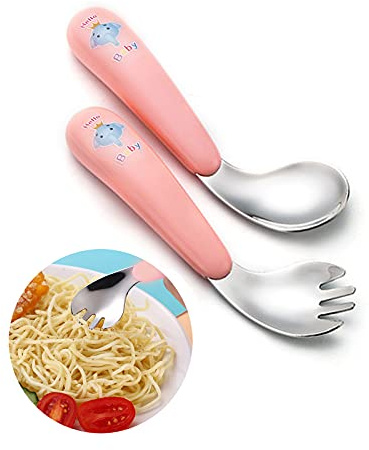 Cuchara De Entrenamiento Alimentos Cuchara Sopa Cuchara Bebé Cubiertos Niños Conjuntos Tenedores Cucharas Utensilios BeBé Cuchara De Aprendizaje Autodidacta (Verde) (Rosa)