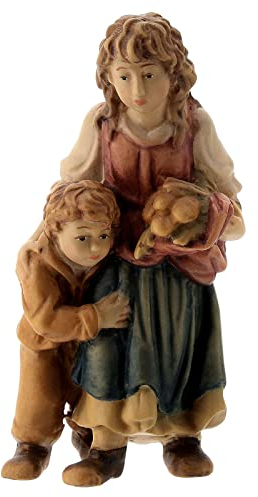 Holyart Hirtin und Kind Holzfigur für Matteo-Krippe Grödnertal, 12 cm