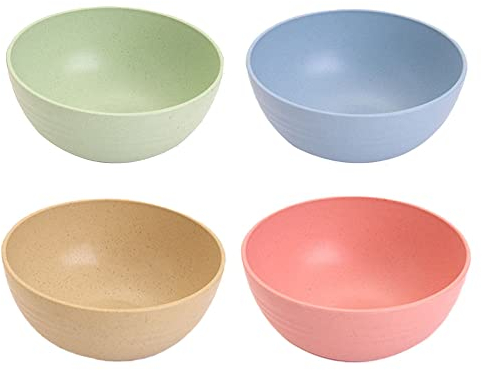 Juego de 4 cuencos irrompibles para cereales, ligeros, aptos para microondas y lavavajillas, cuencos ecológicos para arroz, ensalada, pasta, fideos, cuencos de sopa (grande, 15 x 7 cm)