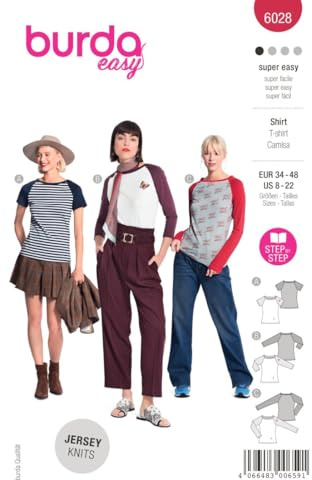 Burda Style Katalog-Schnittmuster Shirts mit abgesetzten Ärmeln | Damen, Gr. 34-48 | Nählevel: Sehr leicht #6028