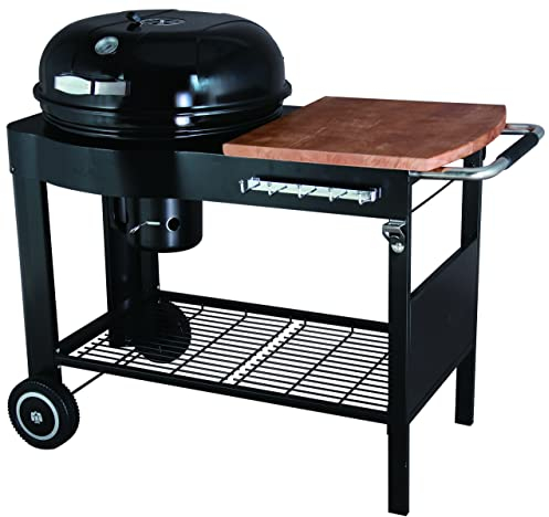 Tarrington House Barbecue a Carbone Calgary, Acciaio/Legno, Coperchio con Termometro, Tavolino Laterale, Ripiano Inferiore, 2 Ruote, Nero