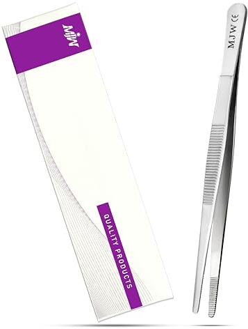 MJW Kochpinzette – 14 cm Gerade, Stumpfe Küchenpinzette aus Edelstahl für Köche, Lebensmittel Pinzette mit Gezahnter Spitze zum Garnieren von Tellern, Backen und Grillen